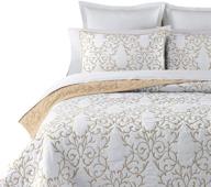 🛏️ king size 3-piece beige embroidered quilt set with decorative shams - elegant reversible 100% cotton bedspread and coverlet set logo