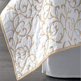 img 1 attached to 🛏️ King Size 3-Piece Beige Embroidered Quilt Set with Decorative Shams - Elegant Reversible 100% Cotton Bedspread and Coverlet Set