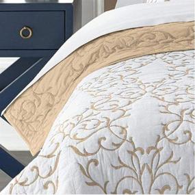 img 2 attached to 🛏️ King Size 3-Piece Beige Embroidered Quilt Set with Decorative Shams - Elegant Reversible 100% Cotton Bedspread and Coverlet Set