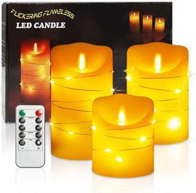 img 4 attached to 🕯️ Flameless Candles with Starlight String, Remote Control, and Timer Function – Set of 3 LED Dancing Flame Candles