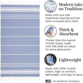 img 2 attached to 🌊 Super Absorbent Azul Turkish Towel: Oversized Thick Cotton Fouta - Lightweight & Portable for the Beach - Coastal Peshtemal - Smooth Woven Front & Terry Loop Back - Extra Large Hammam - 400 GMS - 70” x 40”