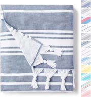 🌊 super absorbent azul turkish towel: oversized thick cotton fouta - lightweight & portable for the beach - coastal peshtemal - smooth woven front & terry loop back - extra large hammam - 400 gms - 70” x 40” logo