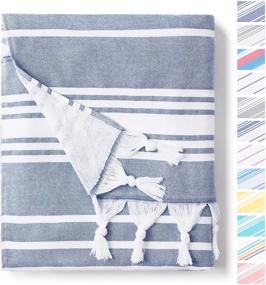 img 4 attached to 🌊 Super Absorbent Azul Turkish Towel: Oversized Thick Cotton Fouta - Lightweight & Portable for the Beach - Coastal Peshtemal - Smooth Woven Front & Terry Loop Back - Extra Large Hammam - 400 GMS - 70” x 40”