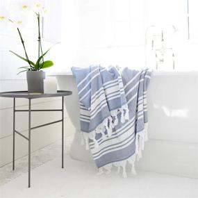 img 1 attached to 🌊 Super Absorbent Azul Turkish Towel: Oversized Thick Cotton Fouta - Lightweight & Portable for the Beach - Coastal Peshtemal - Smooth Woven Front & Terry Loop Back - Extra Large Hammam - 400 GMS - 70” x 40”