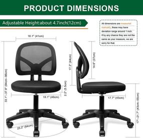 img 1 attached to 🪑 KOLLIEE Ergonomic Armless Office Chair Mesh - Small Desk Chair, Adjustable Swivel, Black Computer Task Chair - No armrest, Mid Back Home Office Chair for Small Spaces