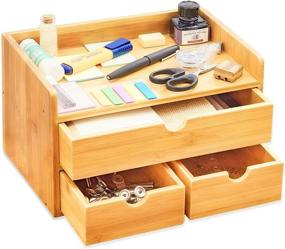 img 4 attached to 🗄️ Premium Bamboo Wood Desk Organizer with Detachable Drawers - Compact Storage Solution for Office Supplies, Toiletries, Crafts, and More - Perfect for Desk, Vanity, or Tabletop Use in Home or Office