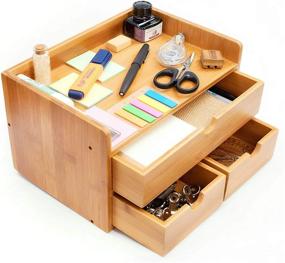 img 3 attached to 🗄️ Premium Bamboo Wood Desk Organizer with Detachable Drawers - Compact Storage Solution for Office Supplies, Toiletries, Crafts, and More - Perfect for Desk, Vanity, or Tabletop Use in Home or Office