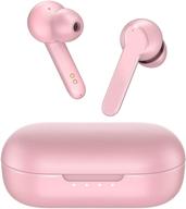 mbits s wireless earbuds with microphone - bluetooth 5.0, deep bass, touch control - pink logo