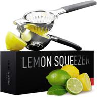 pro-grade stainless steel lemon squeezer - ergonomic, non-slip grip design - effortlessly extract more juice with fewer seeds - handheld citrus fruit juicer logo