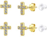 sparkling stud earrings for teenage girls: cross, heart, butterfly, and dog claw designs encrusted with cubic zirconia logo