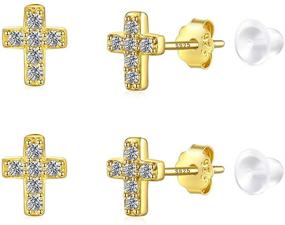 img 4 attached to Sparkling Stud Earrings for Teenage Girls: Cross, Heart, Butterfly, and Dog Claw Designs Encrusted with Cubic Zirconia