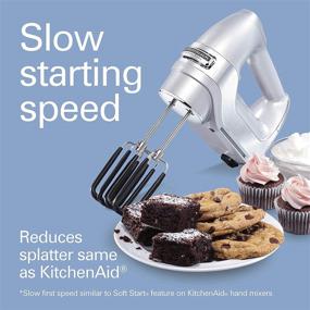 img 2 attached to 🥮 Hamilton Beach Professional 7-Speed Electric Hand Mixer with High-Performance DC Motor, Slow Start, Snap-On Storage Case, SoftScrape Beaters, Whisk, Dough Hooks, Silver and Chrome (62657)