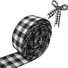 img 4 attached to Wired Edge Ribbons: Buffalo Check & Stripe Farmhouse Wired Burlap Ribbon Selection - Ideal for Wreaths, Decorations, Crafts - Black & Red Plaid Ribbon, Wired Plaid Ribbon in timeless Black & White - 1.5INCH