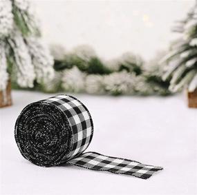 img 1 attached to Wired Edge Ribbons: Buffalo Check & Stripe Farmhouse Wired Burlap Ribbon Selection - Ideal for Wreaths, Decorations, Crafts - Black & Red Plaid Ribbon, Wired Plaid Ribbon in timeless Black & White - 1.5INCH