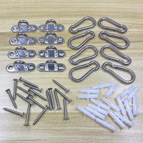 img 1 attached to HEVERP 8 Pcs Stainless Steel Pad Eye Plate U Hooks + 8 Pcs M5 Stainless Steel Snap Hooks - Shade Sail Hardware with 16 Pcs Screws: Marine Essential