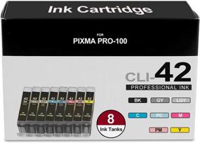 img 4 attached to 🖨️ 8-Pack CLI-42 Compatible Ink Cartridge Replacement for Canon 42 CLI42 Pixma Pro-100 Printer (Black, Cyan, Magenta, Yellow, Photo Cyan, Photo Magenta, Gray, Light Gray, Value Pack)