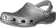 👡 crocs women's metallic gunmetal classic sandals logo