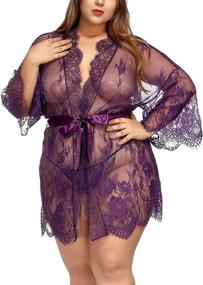 img 1 attached to 👗 TGD Plus Size Kimono Robe Mesh Nightgown Dress Sets with Lace - Women's Lingerie
