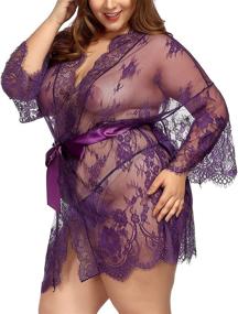 img 2 attached to 👗 TGD Plus Size Kimono Robe Mesh Nightgown Dress Sets with Lace - Women's Lingerie