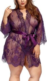 img 3 attached to 👗 TGD Plus Size Kimono Robe Mesh Nightgown Dress Sets with Lace - Women's Lingerie