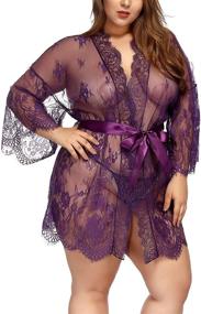 img 4 attached to 👗 TGD Plus Size Kimono Robe Mesh Nightgown Dress Sets with Lace - Women's Lingerie