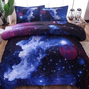 img 3 attached to JQinHome Twin Galaxy Comforter Sets Blanket: Quilted Outer Space Theme Bedding for Kids - All-Season Reversible Duvet with 3D Design - Includes 1 Comforter and 1 Pillow Sham (Dark Blue)