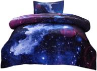 jqinhome twin galaxy comforter sets blanket: quilted outer space theme bedding for kids - all-season reversible duvet with 3d design - includes 1 comforter and 1 pillow sham (dark blue) logo