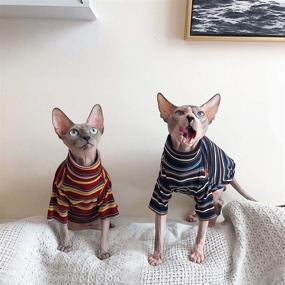 img 1 attached to Bonaweite Cat Stripe T-Shirt for Hairless Breeds: Sphynx, Cornish Rex, Devon Rex, Peterbald – Breathable Vest Clothing