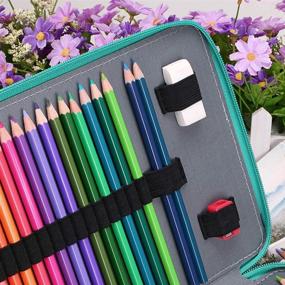 img 1 attached to BTSKY 200 Slots Colored Pencil Organizer - Deluxe PU Leather Pencil Case Holder With Removal Handle Strap Pencil Box Large For Colored Pencils Watercolor Pencils (Green)