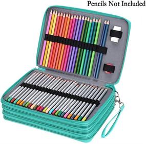 img 2 attached to BTSKY 200 Slots Colored Pencil Organizer - Deluxe PU Leather Pencil Case Holder With Removal Handle Strap Pencil Box Large For Colored Pencils Watercolor Pencils (Green)