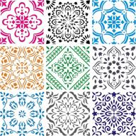 versatile 9-pack large mandala stencil set - 12x12 inch reusable templates for painting on various surfaces - ideal for floor, fabric, wood, tile, furniture & wall art décor logo