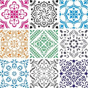 img 4 attached to Versatile 9-Pack Large Mandala Stencil Set - 12x12 Inch Reusable Templates for Painting on Various Surfaces - Ideal for Floor, Fabric, Wood, Tile, Furniture & Wall Art Décor