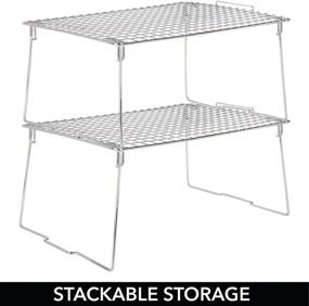 img 2 attached to 🏺 mDesign Metal 2-Tier Stackable Storage Shelf - Farmhouse Style Organizer for Closets, Cabinets, Countertops - Ideal for Bedrooms, Bathrooms, Entryways, Hallways - Dimensions 12" x 17" x 8.4" - Chrome