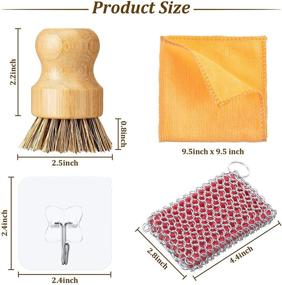 img 2 attached to 🍳 7-Piece Cast Iron Skillet Cleaner Kit: Stainless Steel Chainmail Scrubber, Bamboo Dish Brush, Hot Handle Holder, 2 Pan Grill Scrapers, Kitchen Towel, Wall Hook