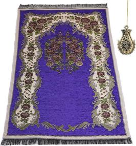 img 4 attached to 🕌 Modefa Islamic Janamaz Sajjadah Thin Chenille Woven Embroidered Floral Rose Prayer Mat + Free CAR Hanger in Purple