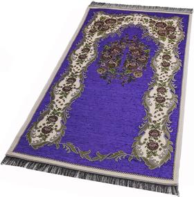 img 1 attached to 🕌 Modefa Islamic Janamaz Sajjadah Thin Chenille Woven Embroidered Floral Rose Prayer Mat + Free CAR Hanger in Purple