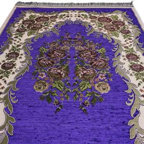 img 2 attached to 🕌 Modefa Islamic Janamaz Sajjadah Thin Chenille Woven Embroidered Floral Rose Prayer Mat + Free CAR Hanger in Purple