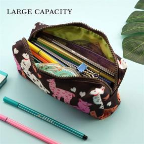 img 1 attached to 🦙 Llama Pencil Case: Large Capacity Canvas Pen Bag, Perfect Stationery & Makeup Organizer (Llama Design)