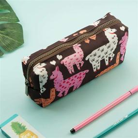 img 2 attached to 🦙 Llama Pencil Case: Large Capacity Canvas Pen Bag, Perfect Stationery & Makeup Organizer (Llama Design)