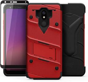 img 1 attached to 📱 ZIZO Bolt Series for LG Stylo 5 Case: Military Grade Drop Tested with Full Glass Screen Protector, Holster, and Kickstand | Red Black