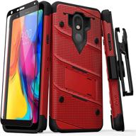 📱 zizo bolt series for lg stylo 5 case: military grade drop tested with full glass screen protector, holster, and kickstand | red black logo