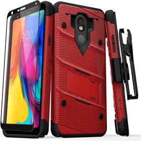 img 4 attached to 📱 ZIZO Bolt Series for LG Stylo 5 Case: Military Grade Drop Tested with Full Glass Screen Protector, Holster, and Kickstand | Red Black