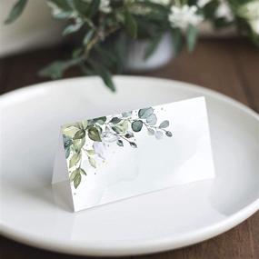img 1 attached to 🌿 Bliss Collections Greenery Watercolor Place Cards - Wedding or Party, Table Seating Cards, Easy Fold, 50 Pack, 2 x 3.5 Inches