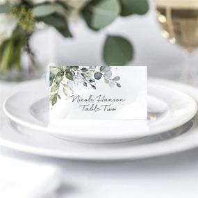img 2 attached to 🌿 Bliss Collections Greenery Watercolor Place Cards - Wedding or Party, Table Seating Cards, Easy Fold, 50 Pack, 2 x 3.5 Inches