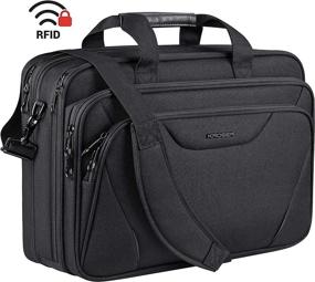 img 4 attached to 🎒 KROSER Premium Laptop Bag Briefcase - 17.3 Inch Expandable Water-Repellent Shoulder Messenger Bag for Travel/Business/School - Black