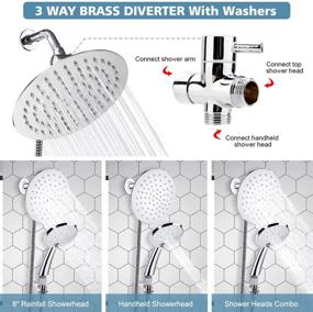 img 1 attached to 💦 Upgrade Your Shower Experience with 8 inch Stainless Steel Rainfall Shower Head Combo - 3 Settings Handheld Shower, 60'' Hose, Strong Suction Holder & Flow Regulator!