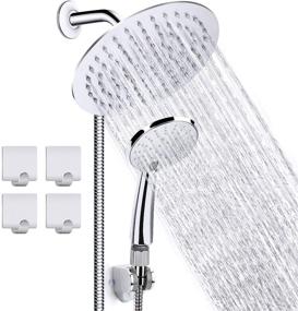 img 4 attached to 💦 Upgrade Your Shower Experience with 8 inch Stainless Steel Rainfall Shower Head Combo - 3 Settings Handheld Shower, 60'' Hose, Strong Suction Holder & Flow Regulator!