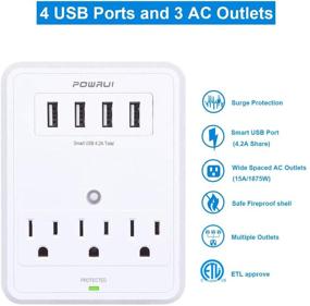 img 3 attached to 🔌 POWRUI Multi Wall Outlet Adapter Surge Protector with 4 USB Ports - ETL Certified, Wall Mount Charging Center for Home, School, Office