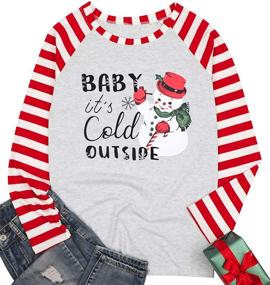 img 3 attached to 🎅 Women's Christmas T-Shirt: Baby It's Cold Outside - Plaid Splicing Snowman Blouse Tops for Xmas Gift