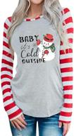 🎅 women's christmas t-shirt: baby it's cold outside - plaid splicing snowman blouse tops for xmas gift logo